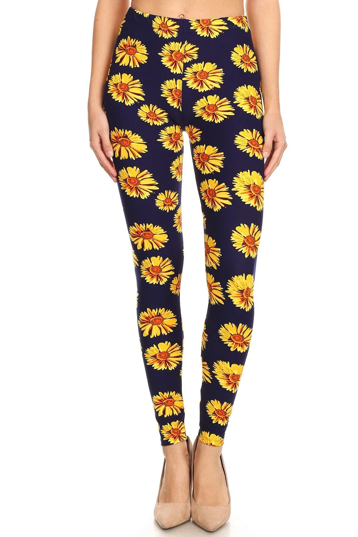 Women's Regular Yellow Big Sunflower Pattern Print Leggings