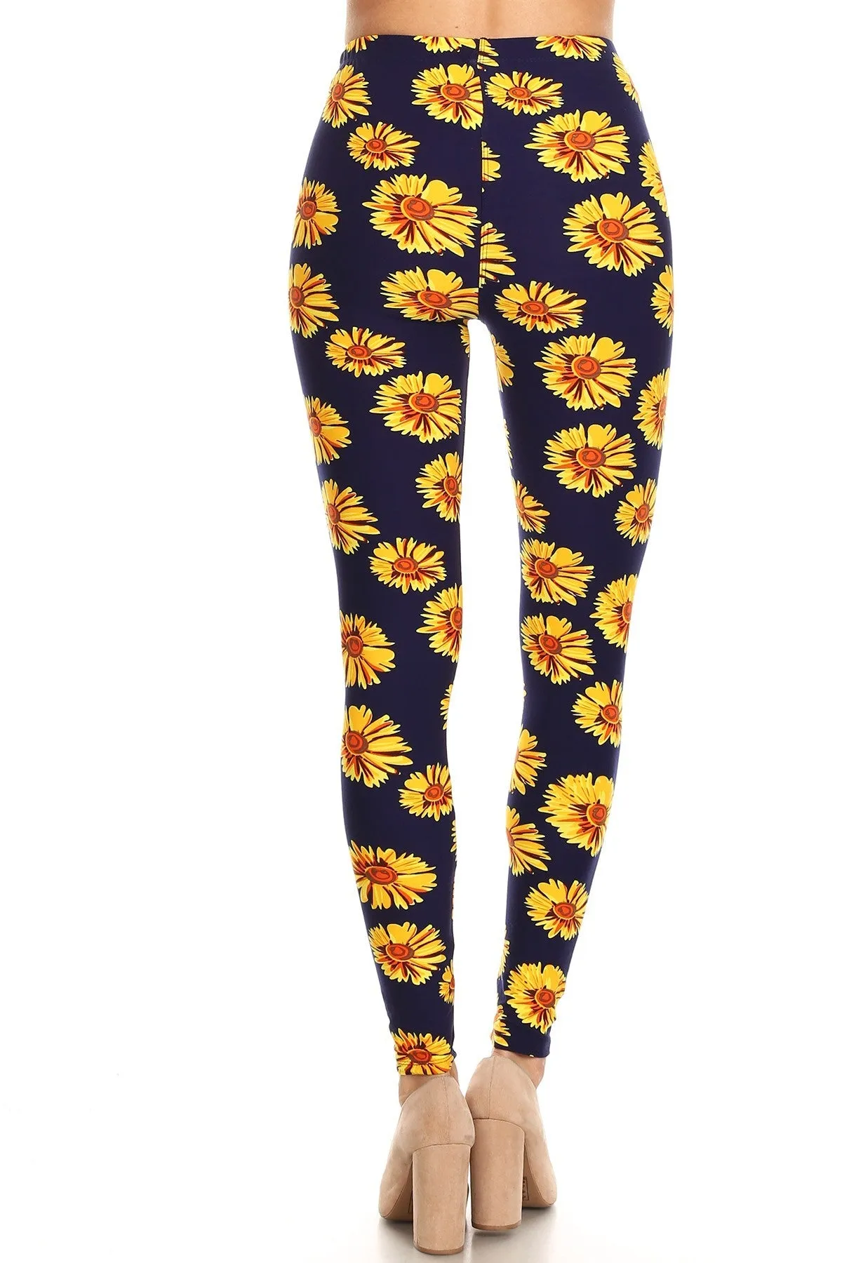 Women's Regular Yellow Big Sunflower Pattern Print Leggings