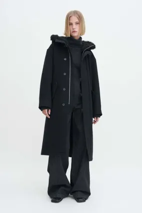 Wool Parka Coat - Black