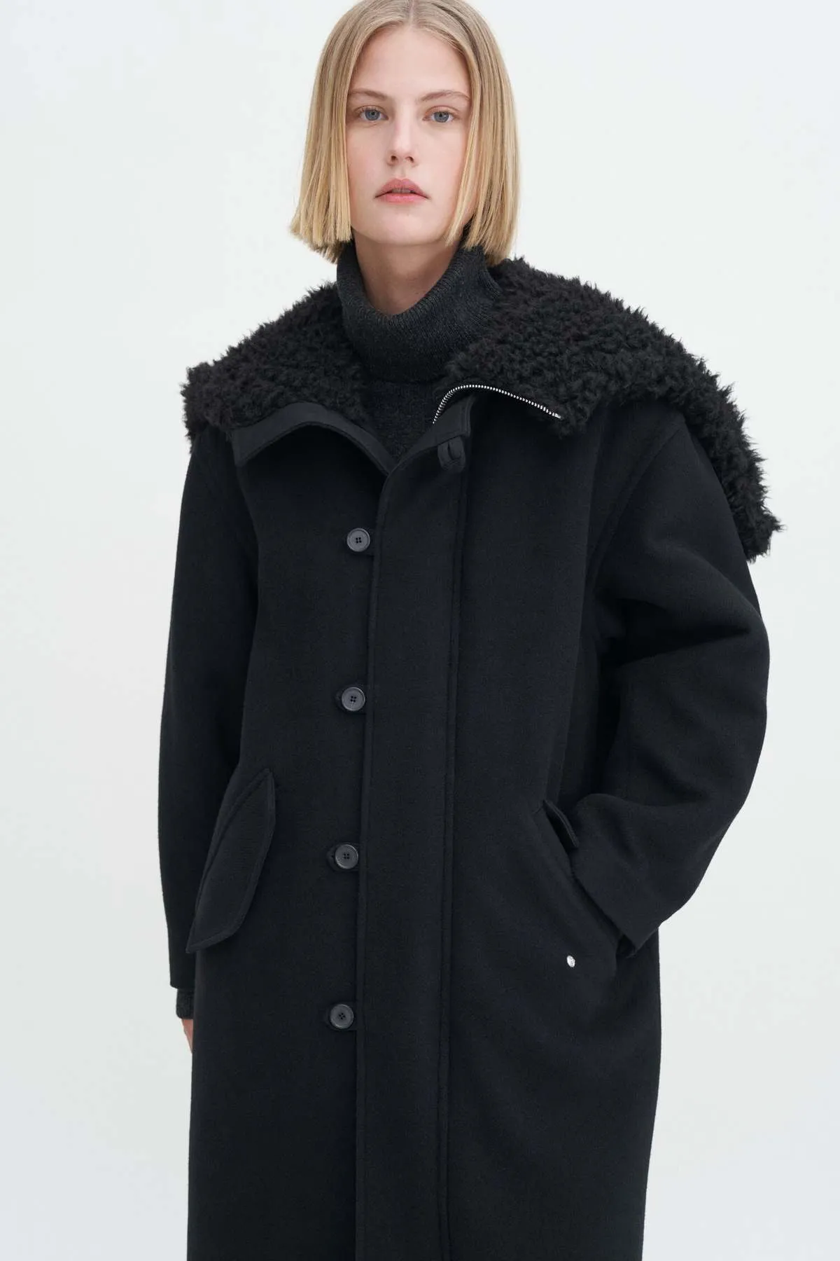 Wool Parka Coat - Black