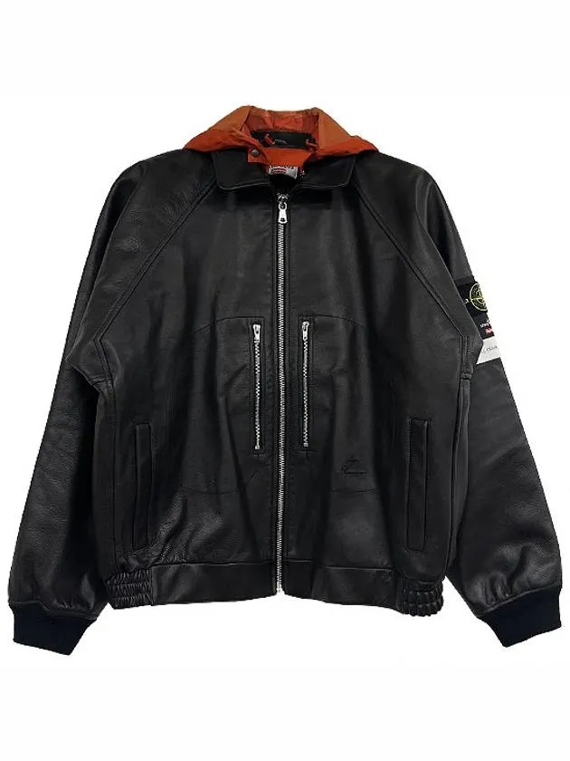 x Stone Island Waffen Patch Full Grain Leather Jacket Black