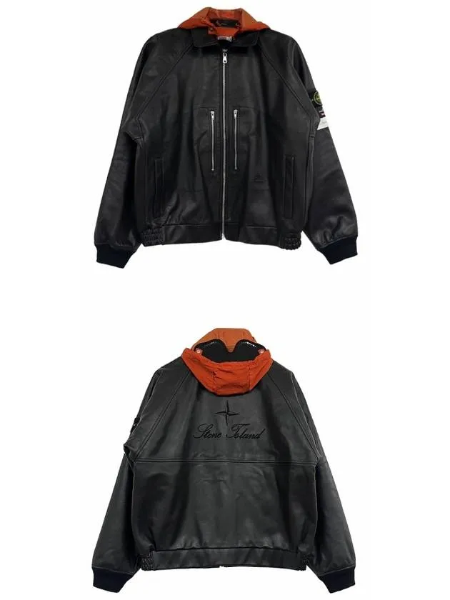 x Stone Island Waffen Patch Full Grain Leather Jacket Black