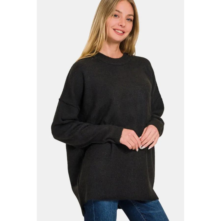 Zenana High-Low Hem Drop Shoulder Sweater