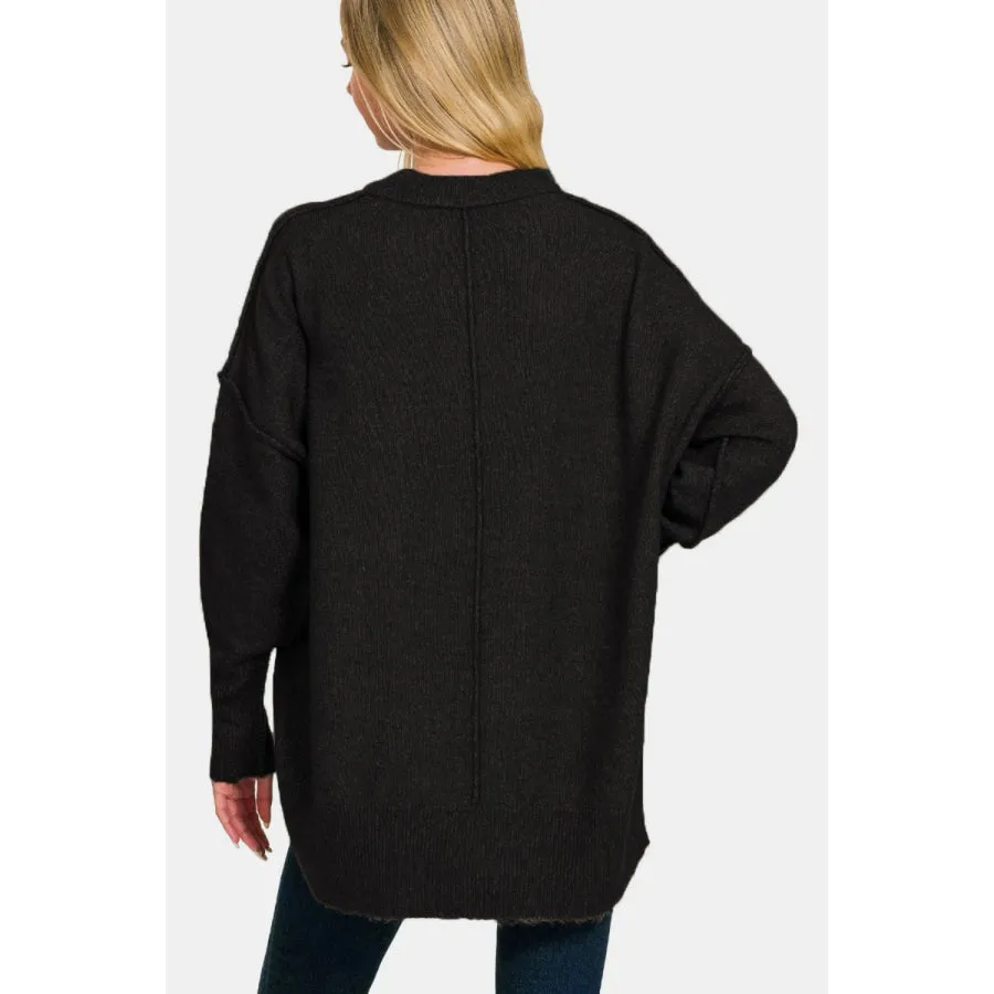 Zenana High-Low Hem Drop Shoulder Sweater