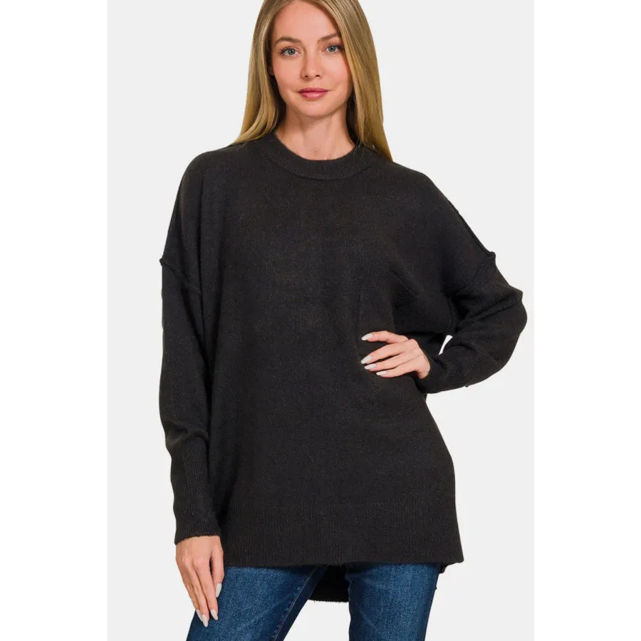 Zenana High-Low Hem Drop Shoulder Sweater