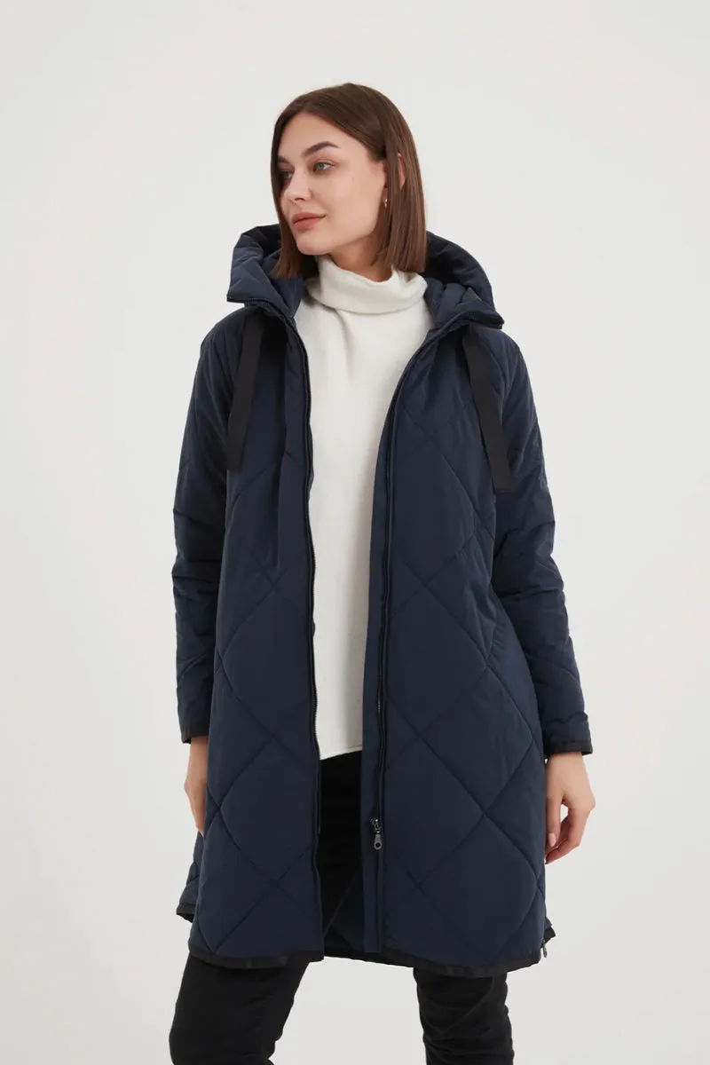 Zip Hem Winter Coat Navy