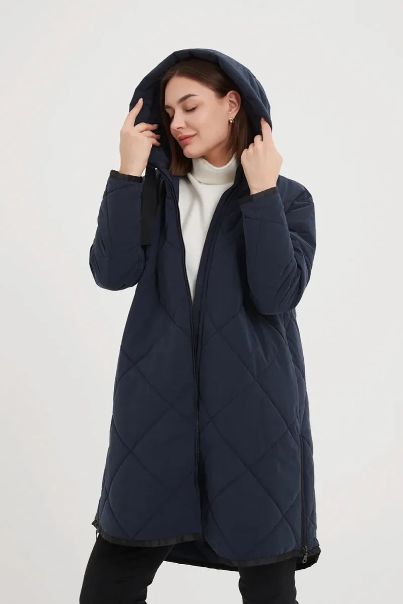 Zip Hem Winter Coat Navy