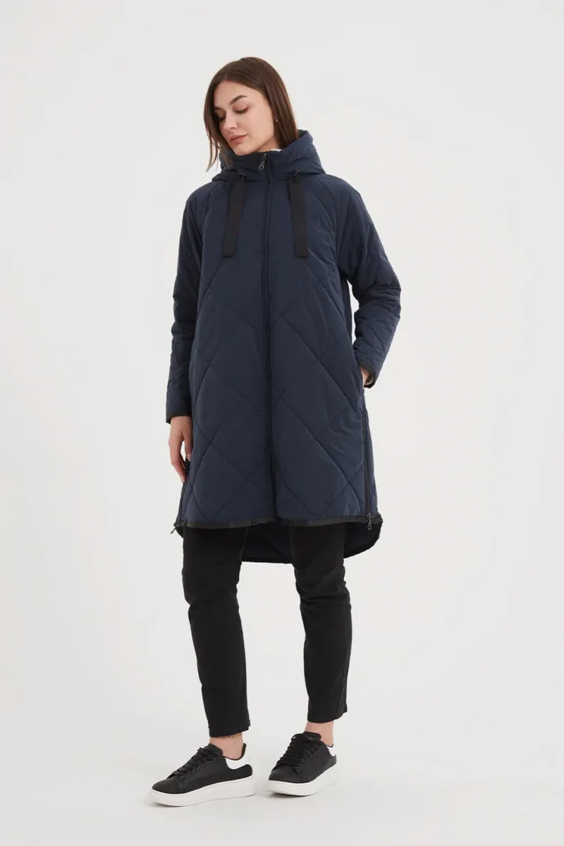 Zip Hem Winter Coat Navy