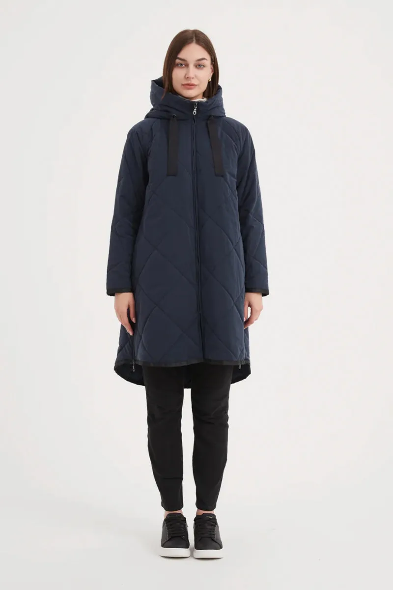 Zip Hem Winter Coat Navy