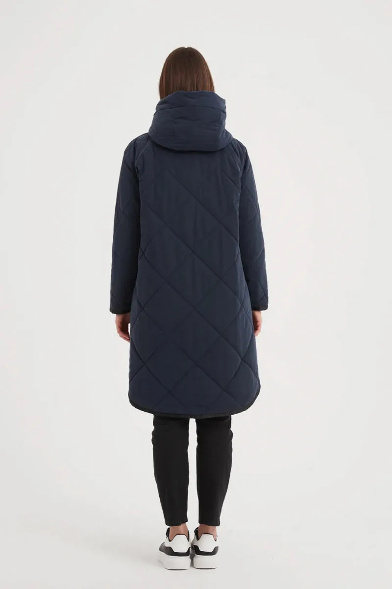 Zip Hem Winter Coat Navy